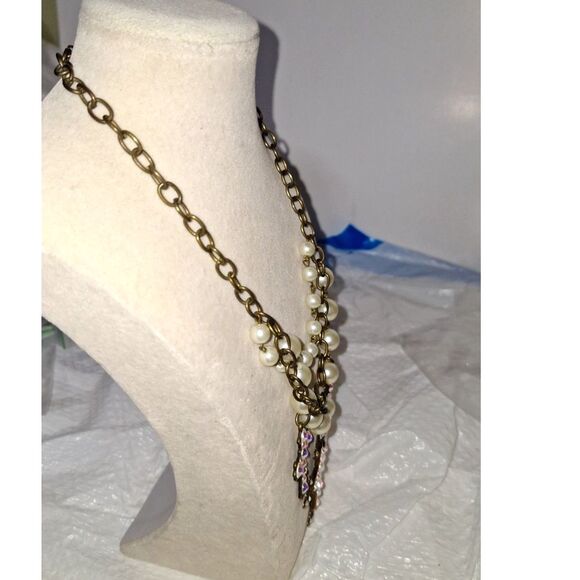 A Pink Panache Women's Layered Necklace Steampunk Fairy Grunge Rhinestone Cross - Picture 8 of 9